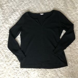 Caslon Nordstrom Split-Neck Organic Cotton Blend Thermal Waffle Knit Top Black S